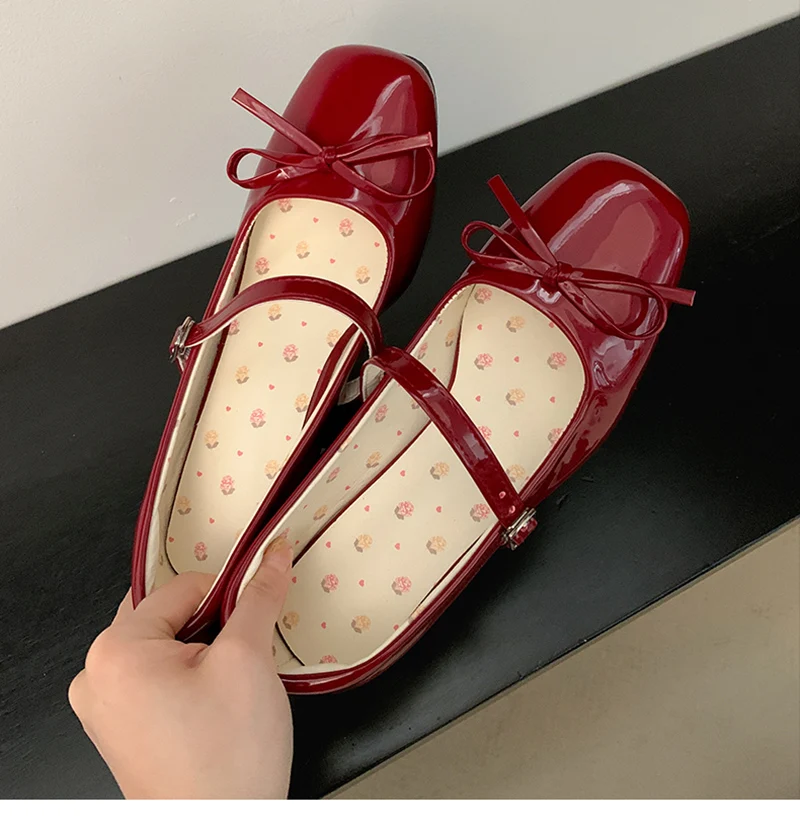 Patent Leather Women Mary Jane Shoes Fashion Shallow Butterfly-knot Shoes Spring Autumn Wedding Party Shoes