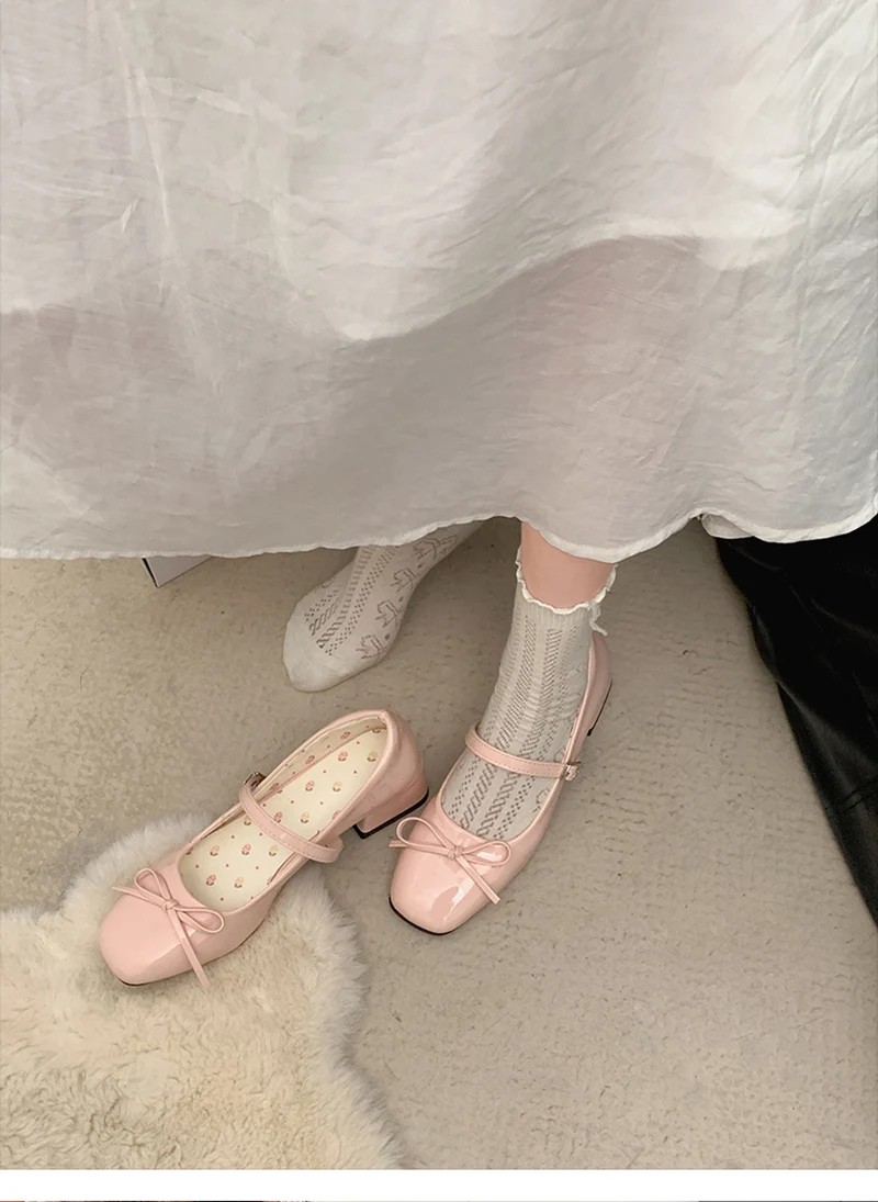 Patent Leather Women Mary Jane Shoes Fashion Shallow Butterfly-knot Shoes Spring Autumn Wedding Party Shoes
