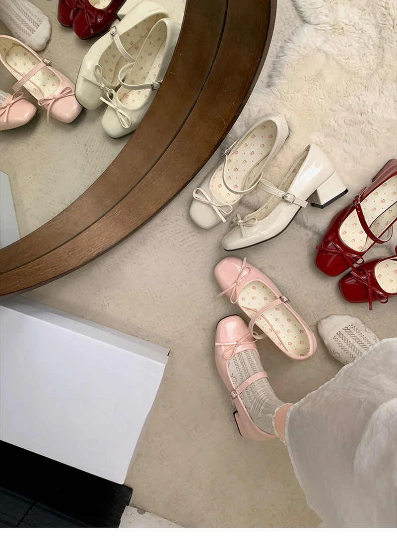Patent Leather Women Mary Jane Shoes Fashion Shallow Butterfly-knot Shoes Spring Autumn Wedding Party Shoes