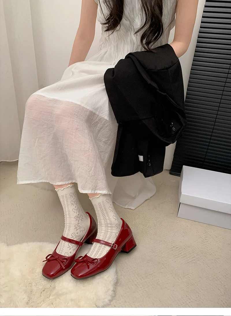 Patent Leather Women Mary Jane Shoes Fashion Shallow Butterfly-knot Shoes Spring Autumn Wedding Party Shoes
