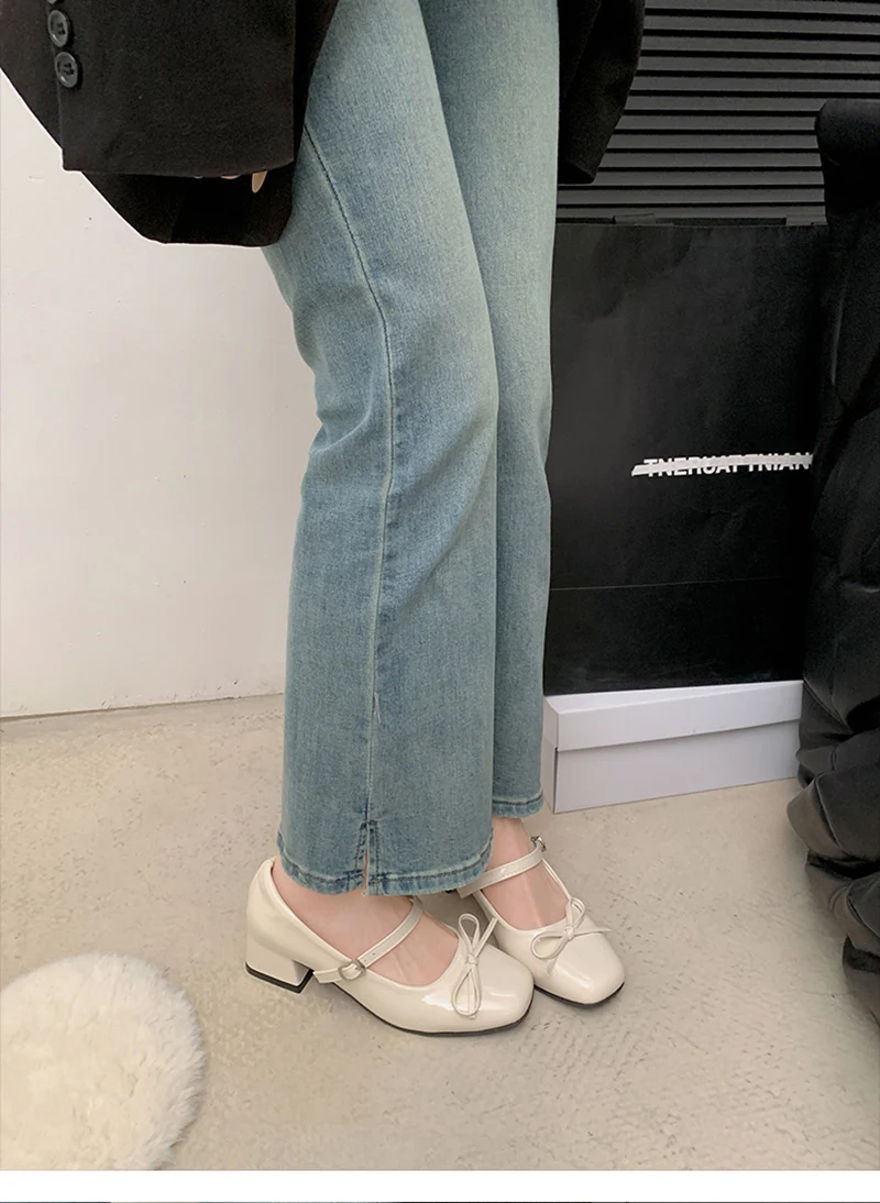 Patent Leather Women Mary Jane Shoes Fashion Shallow Butterfly-knot Shoes Spring Autumn Wedding Party Shoes