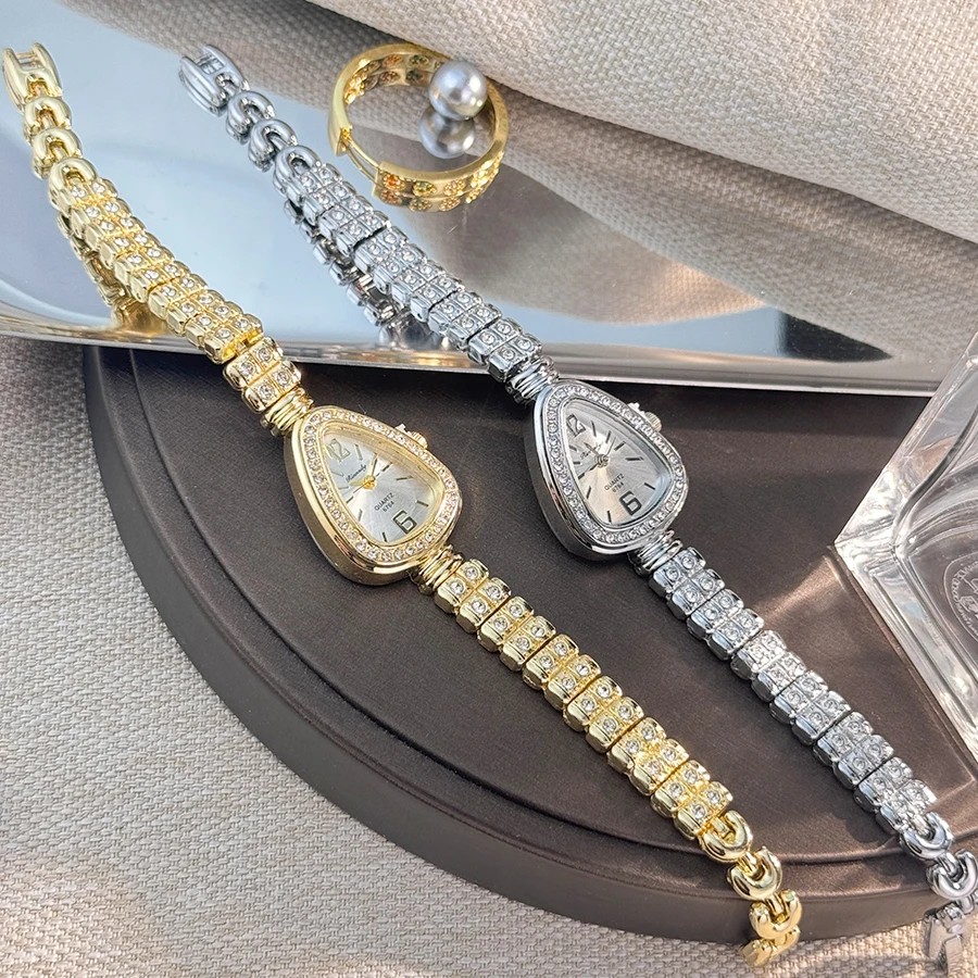Women's Diamond-Set Snakehead Alloy Case Sun Stripe Scale Diamond-Set Fine Bracelet Quartz Watch Luxury Women's Watch
