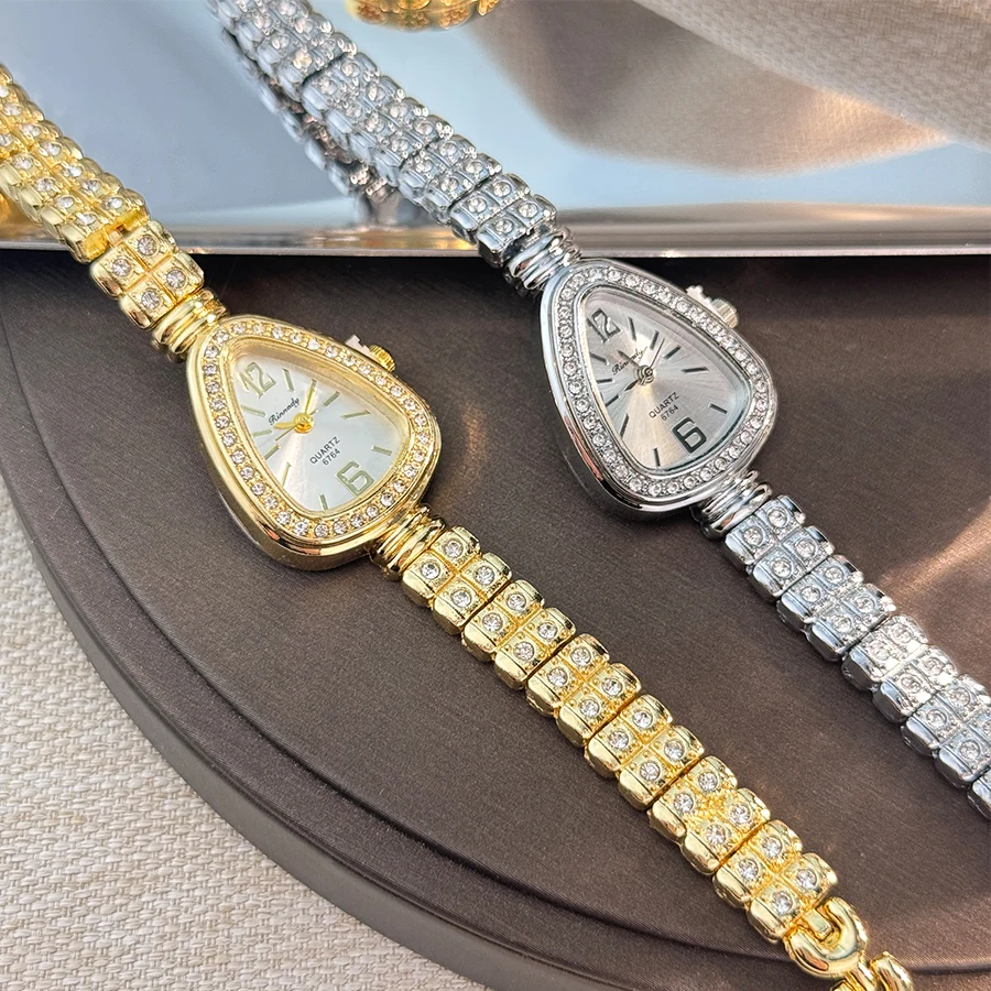 Women's Diamond-Set Snakehead Alloy Case Sun Stripe Scale Diamond-Set Fine Bracelet Quartz Watch Luxury Women's Watch
