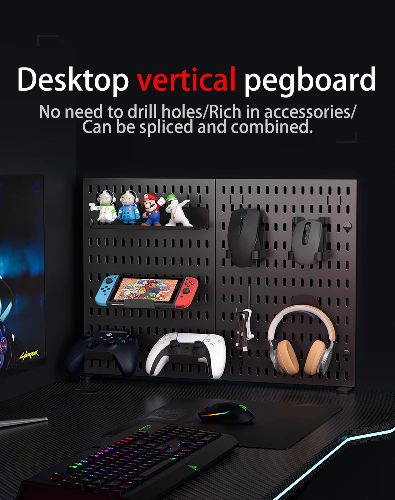 Multifunctional Desktop Standing Pegboard for Home/Office Storage. Freely Combinable Partition Shelf Set.