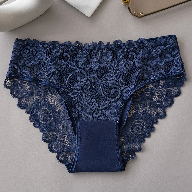 5PCS/Set Soli Color Cotton Panties Women's Lace Floral Embroidery Briefs Solid Color Sexy Female Underwear Lingerie