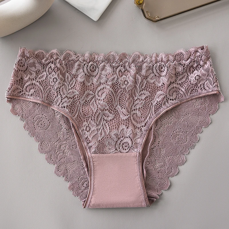 5PCS/Set Soli Color Cotton Panties Women's Lace Floral Embroidery Briefs Solid Color Sexy Female Underwear Lingerie