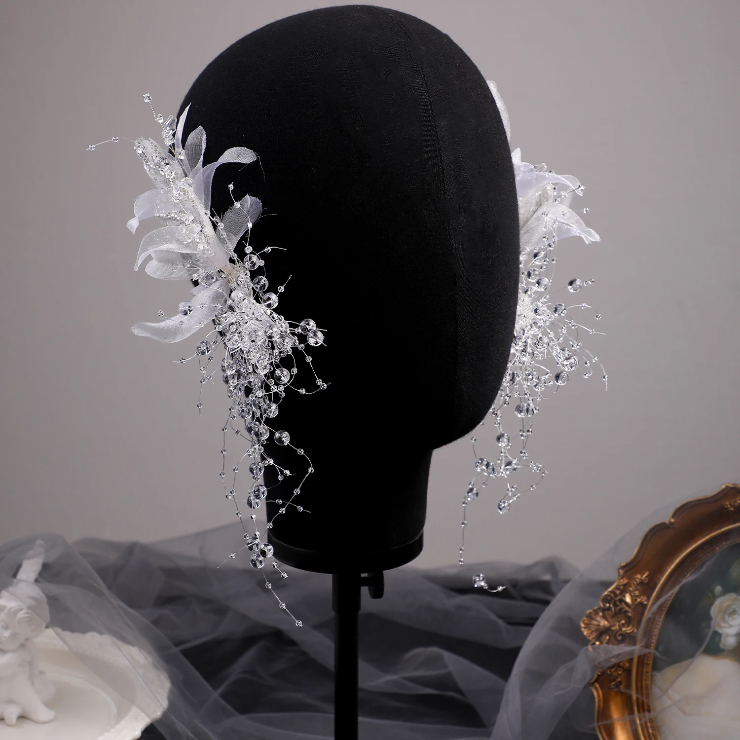2Pcs Fashion  Handmade Veil Beads Hairgrips For Women Bride Wedding Clips Hair Accessories Jewelry Party Gift