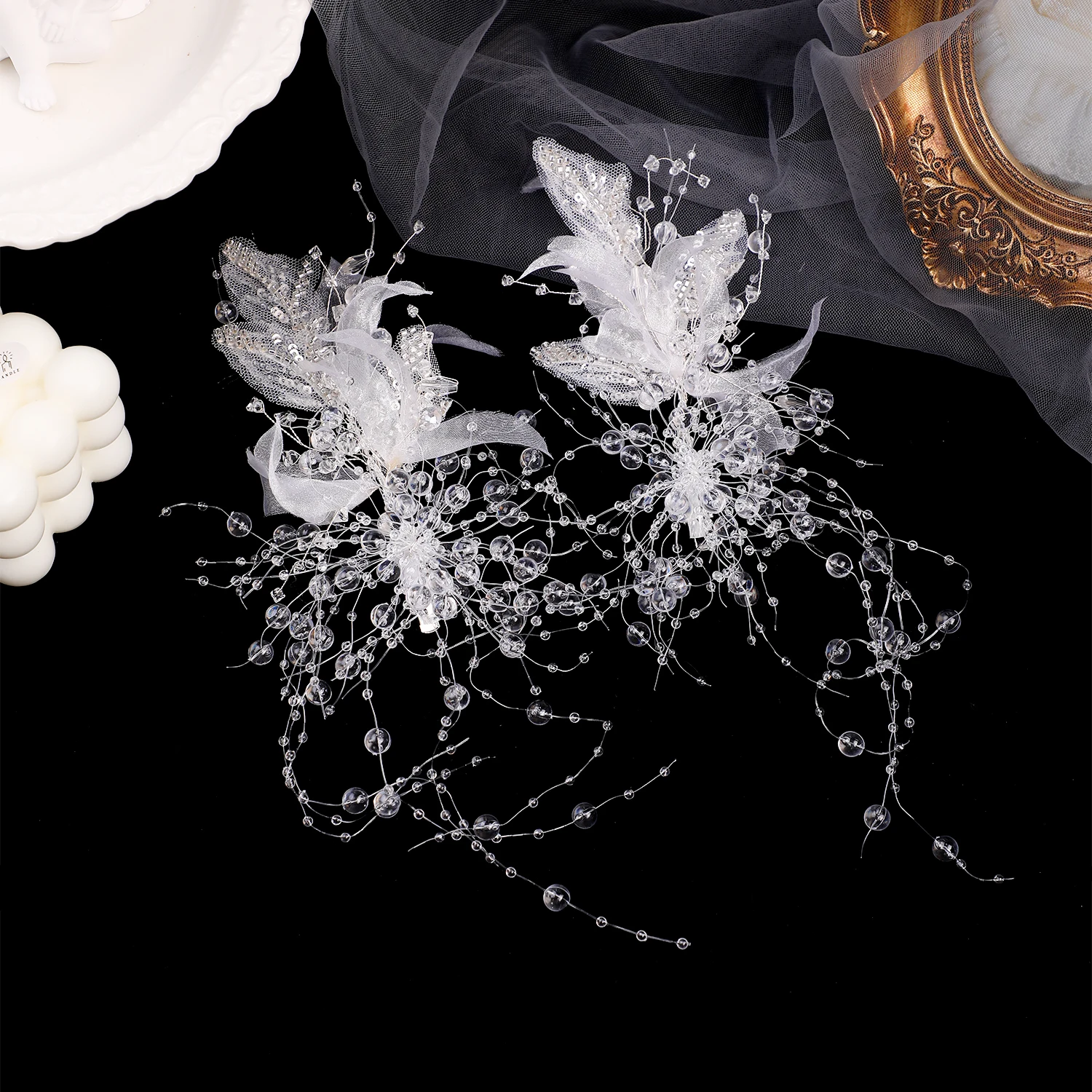 2Pcs Fashion  Handmade Veil Beads Hairgrips For Women Bride Wedding Clips Hair Accessories Jewelry Party Gift