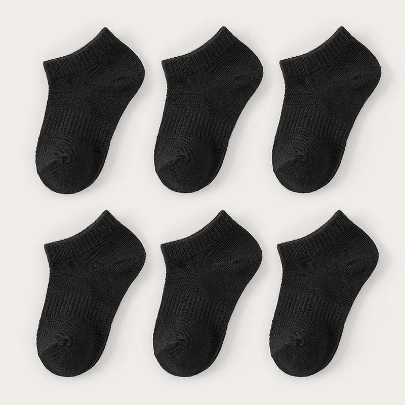 6 Pairs Kids Socks Breathable Mesh Girls Ankle Socks White Black Solid Colors Boys Sports Socks for Spring Summer