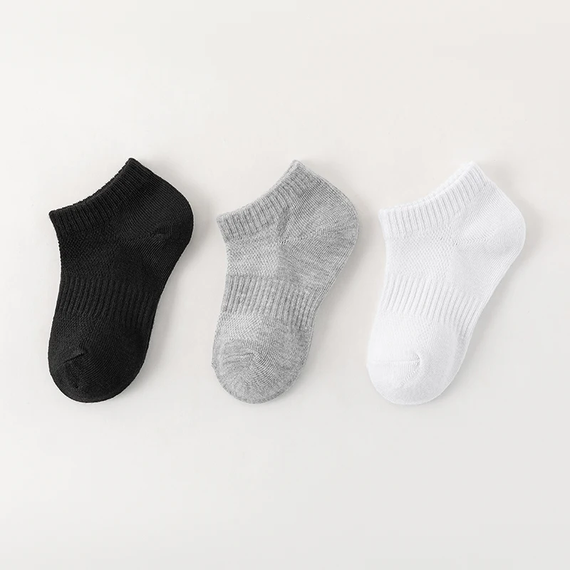6 Pairs Kids Socks Breathable Mesh Girls Ankle Socks White Black Solid Colors Boys Sports Socks for Spring Summer