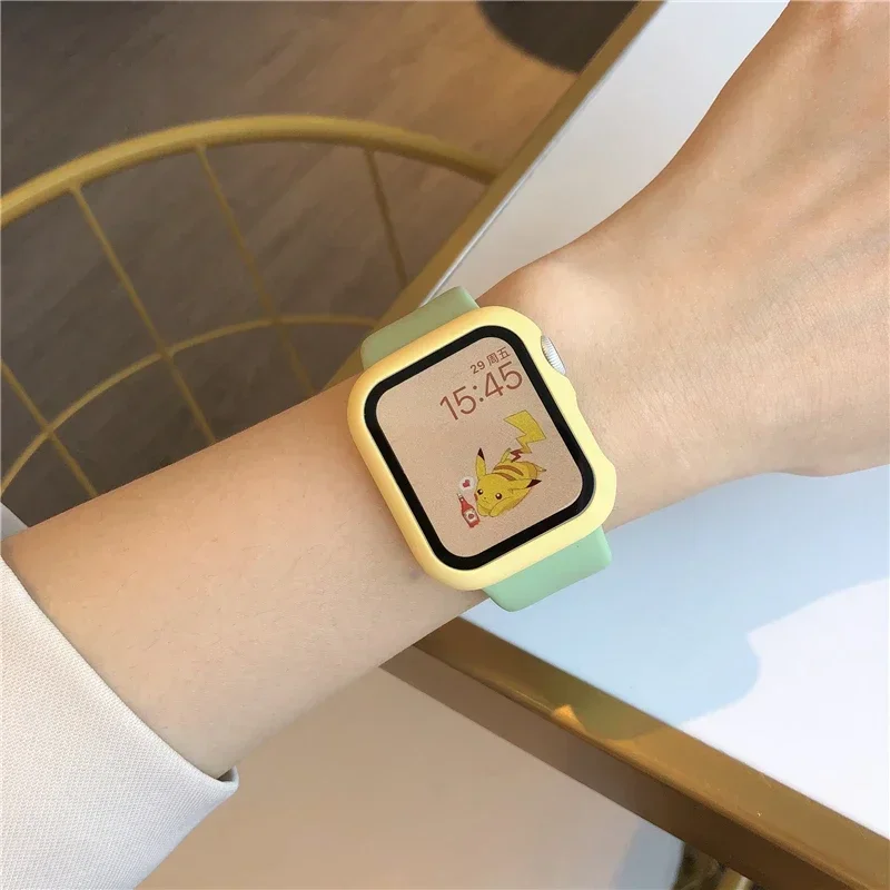 Glass+Case+band For Apple Watch bands 44mm 40mm 45mm 41-38mm 42mm Silicone sport bracelet iWatch series10 8 9 7 6 5 4 3 SE strap