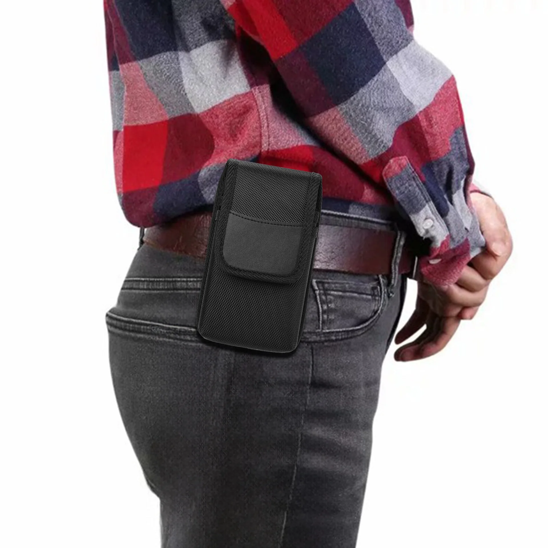 Men's Nylon Dual Pocket Cell Phone Belt Pouch Case - Durable, Outdoor Cell Phone Pouch Case