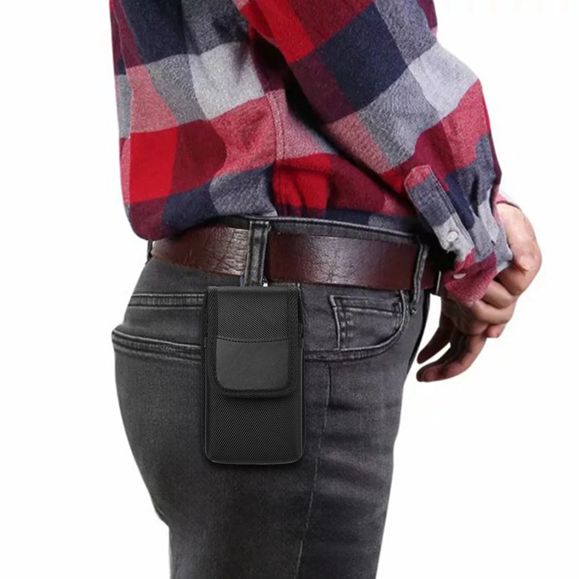 Men's Nylon Dual Pocket Cell Phone Belt Pouch Case - Durable, Outdoor Cell Phone Pouch Case