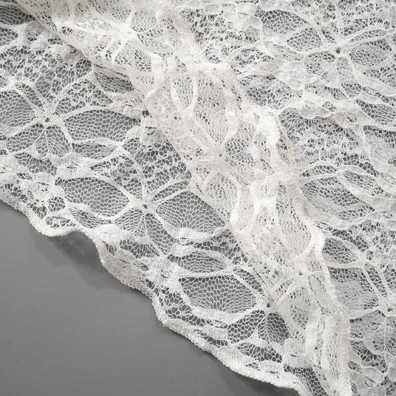2025 Spring And Summer Women'S New Solid Color Lace Slant Hem Sexy Long Sleeve T-Shirt Top Fashion Spice Girl Lace Tops