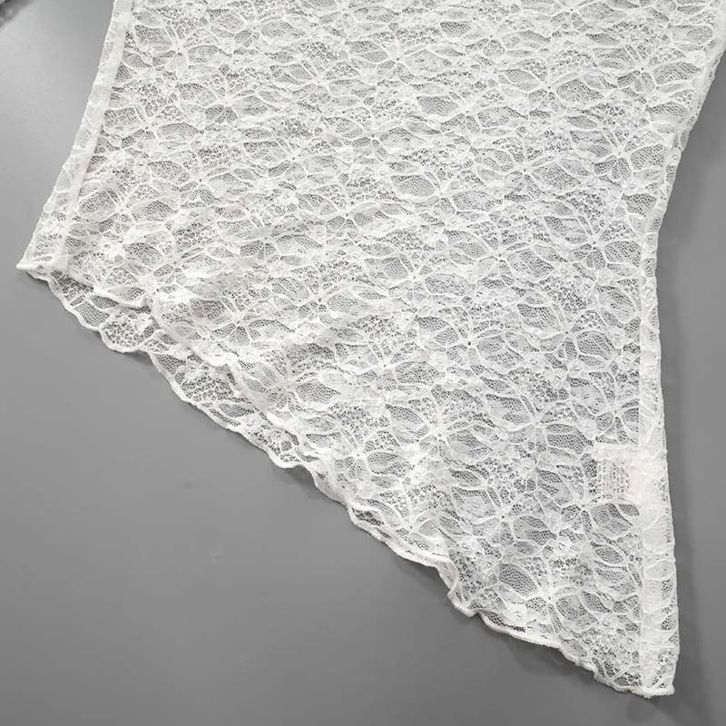 2025 Spring And Summer Women'S New Solid Color Lace Slant Hem Sexy Long Sleeve T-Shirt Top Fashion Spice Girl Lace Tops