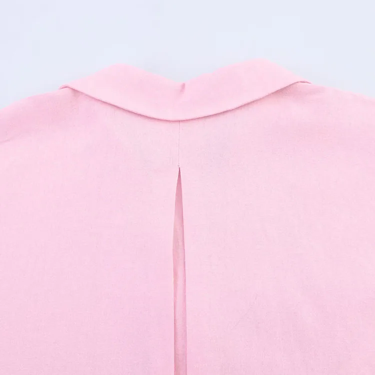 HipSeam Wide Sleeved Shirt Women Spring Asymmetric Hem Button Women's Shirts Simple Lady Johnny Collar Shirts & Blouses