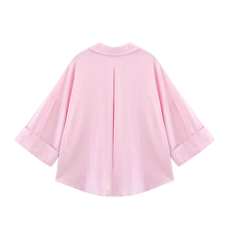 HipSeam Wide Sleeved Shirt Women Spring Asymmetric Hem Button Women's Shirts Simple Lady Johnny Collar Shirts & Blouses