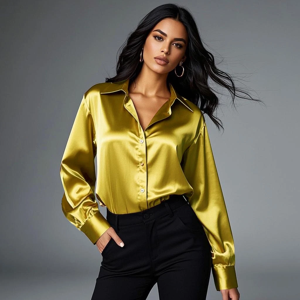 Korean Office Lady Trend Casual Shirt Elegant Blouses For Women Satin Multicolor Basic Slim Shirt Solid All-Match Top French New