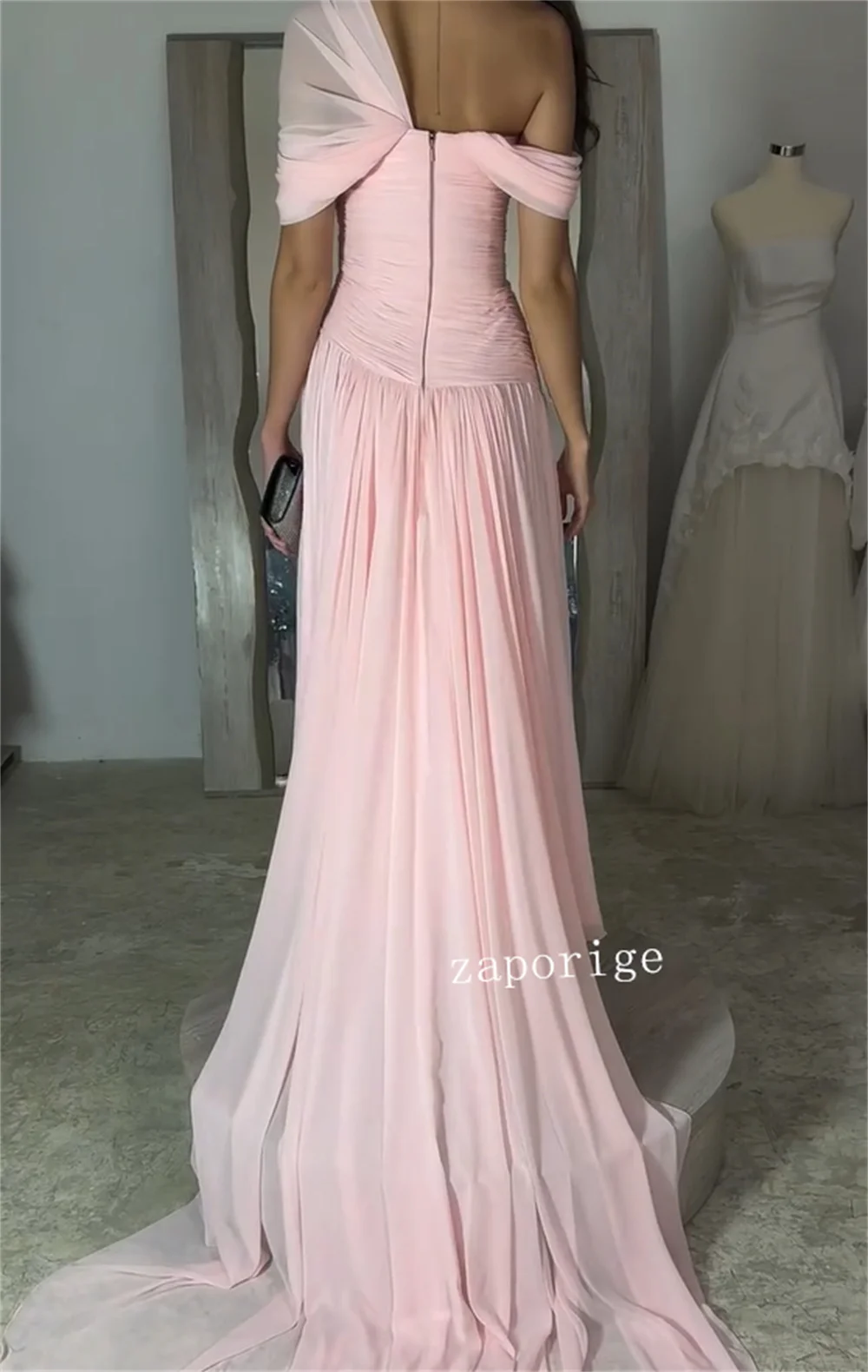 Customized Chiffon Pearl Pleat A-line Off-the-shoulder Long Dresses Bespoke Occasion Party Exquisite Modern Style