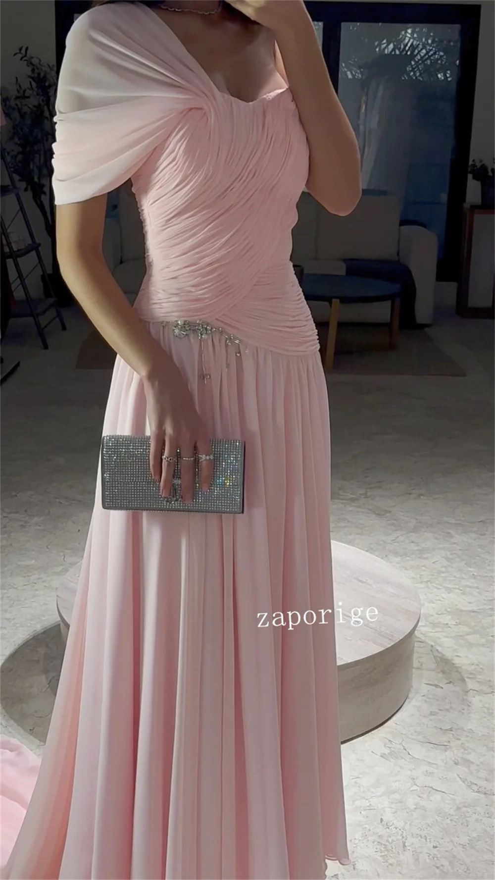 Customized Chiffon Pearl Pleat A-line Off-the-shoulder Long Dresses Bespoke Occasion Party Exquisite Modern Style