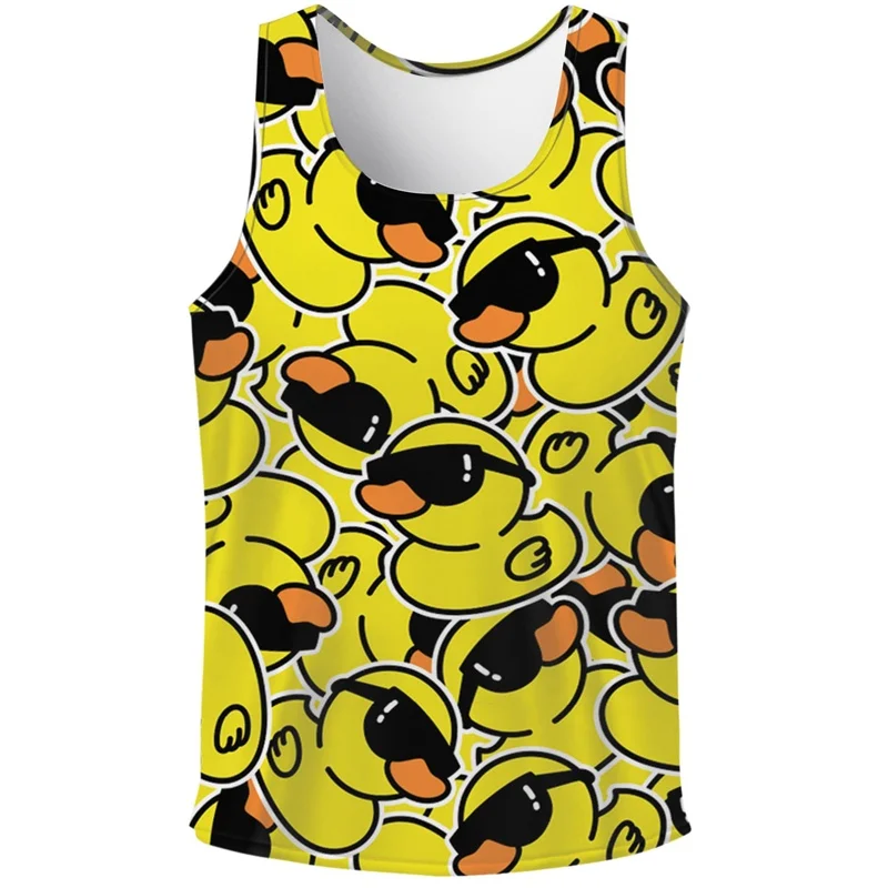 3D Print Cute Cartoon Duck Tank Tops For Men Gorilla Pattern Tees Summer Casual Loose Tops Street Sports O-Neck Vest Gym Workout