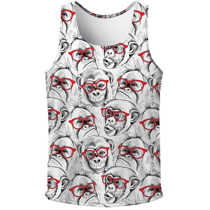 3D Print Cute Cartoon Duck Tank Tops For Men Gorilla Pattern Tees Summer Casual Loose Tops Street Sports O-Neck Vest Gym Workout