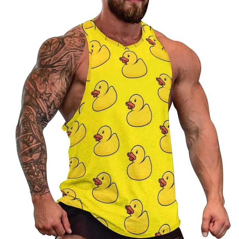 3D Print Cute Cartoon Duck Tank Tops For Men Gorilla Pattern Tees Summer Casual Loose Tops Street Sports O-Neck Vest Gym Workout