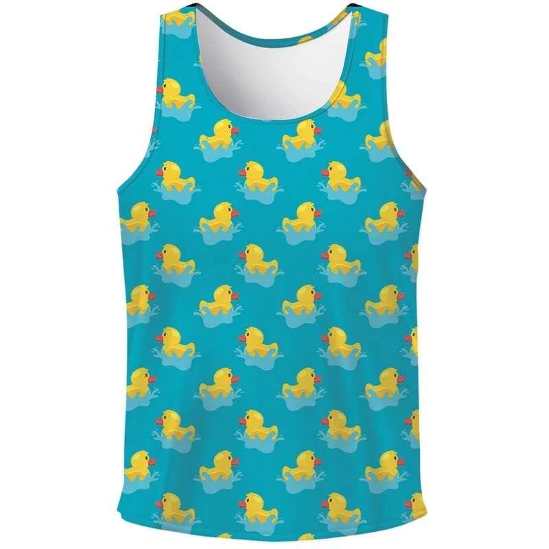 3D Print Cute Cartoon Duck Tank Tops For Men Gorilla Pattern Tees Summer Casual Loose Tops Street Sports O-Neck Vest Gym Workout