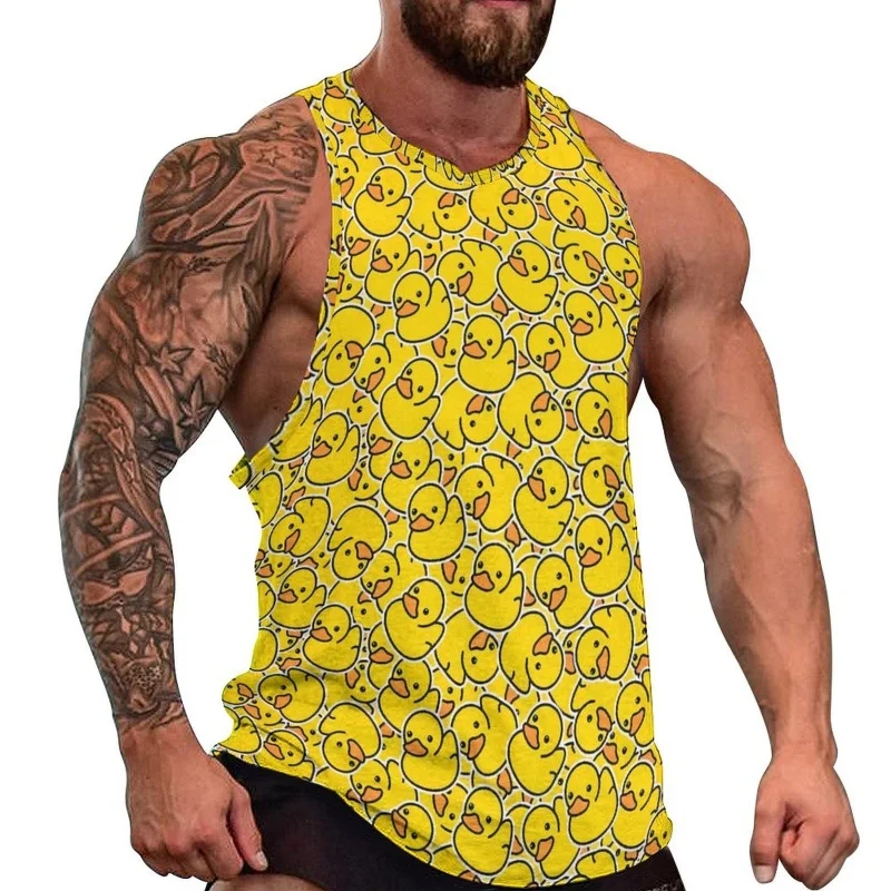 3D Print Cute Cartoon Duck Tank Tops For Men Gorilla Pattern Tees Summer Casual Loose Tops Street Sports O-Neck Vest Gym Workout