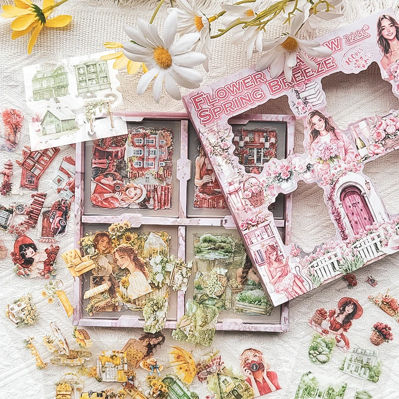 Mr Paper 100Pcs/box Flowering Seasons Series Boxed Stickers Peoples' Handbook Stickers Cute Style DIY Scrapbook Picture Book