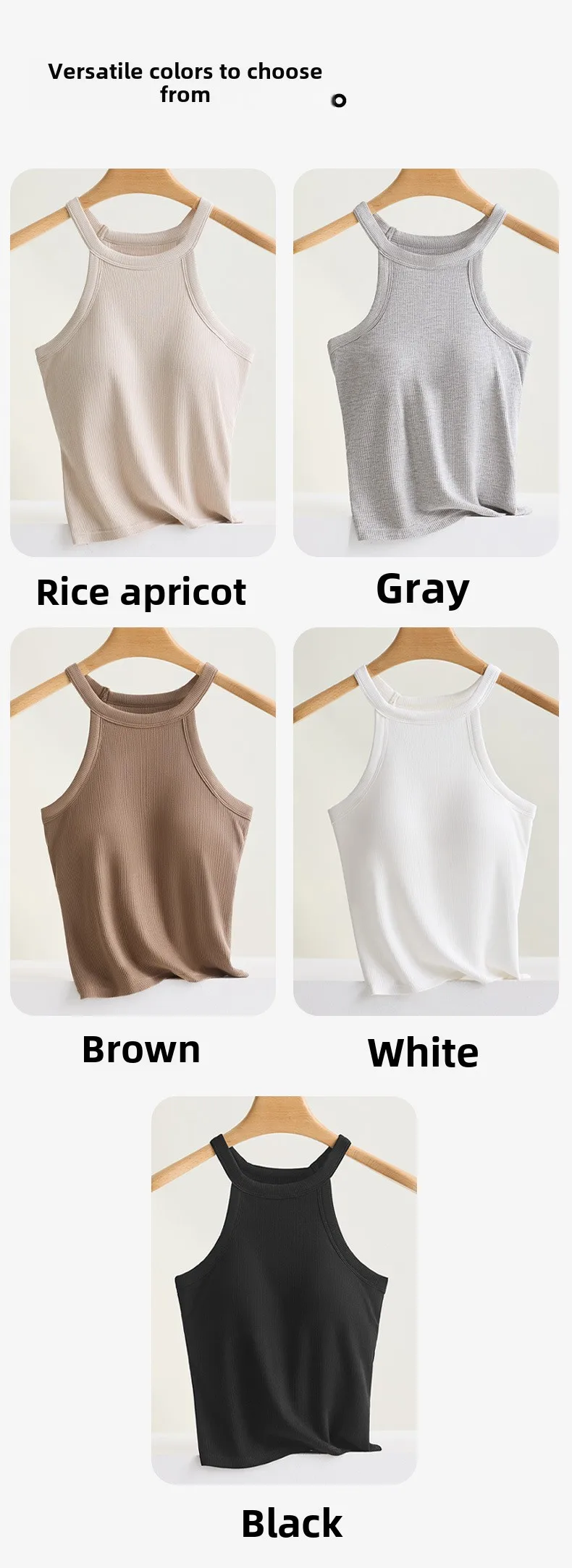 Threaded Halter Neck Camisole Top With Build-in Bra High Elastic Slim-fitting Sling Fixed Cup Breathable Women Underwear