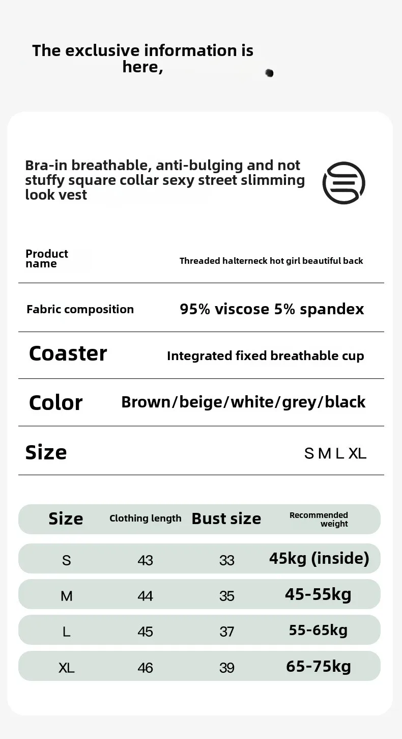 Threaded Halter Neck Camisole Top With Build-in Bra High Elastic Slim-fitting Sling Fixed Cup Breathable Women Underwear