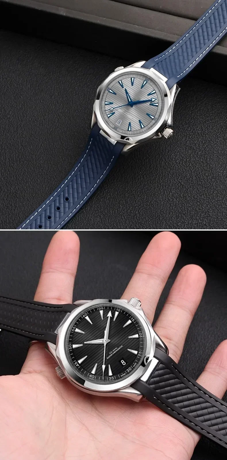 Rubber Silicone Watch Strap For Omega Seamaster 300 AT150 Aqua Terra Ultra Light 8900 Steel Buckle Blue Watchband Bracelets 20mm