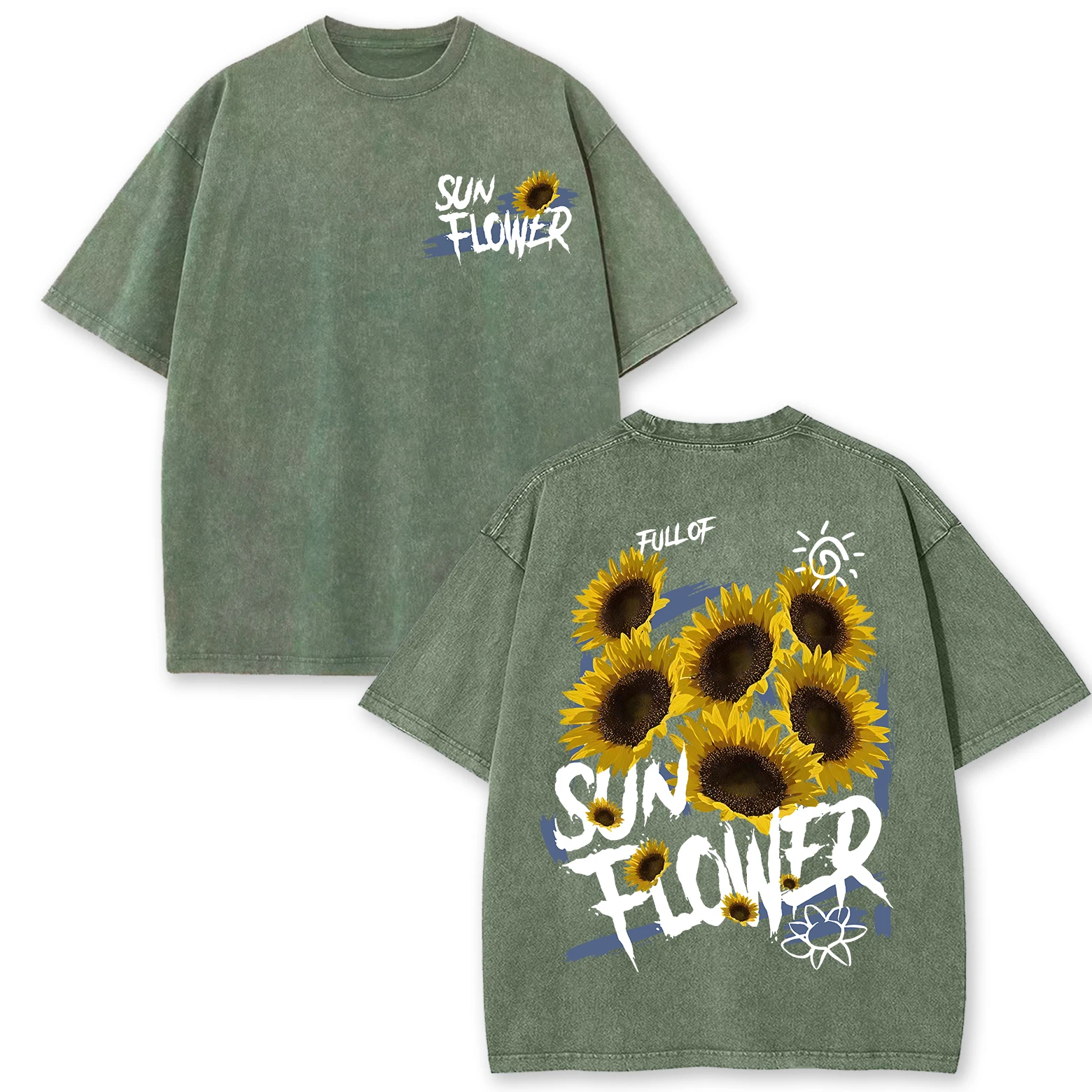 Lift Is Good Beautiful Sunflower Print Washed T Shirts Women Soft Cotton T-Shirt Street Creative Short Sleeve Summer Casual Tops