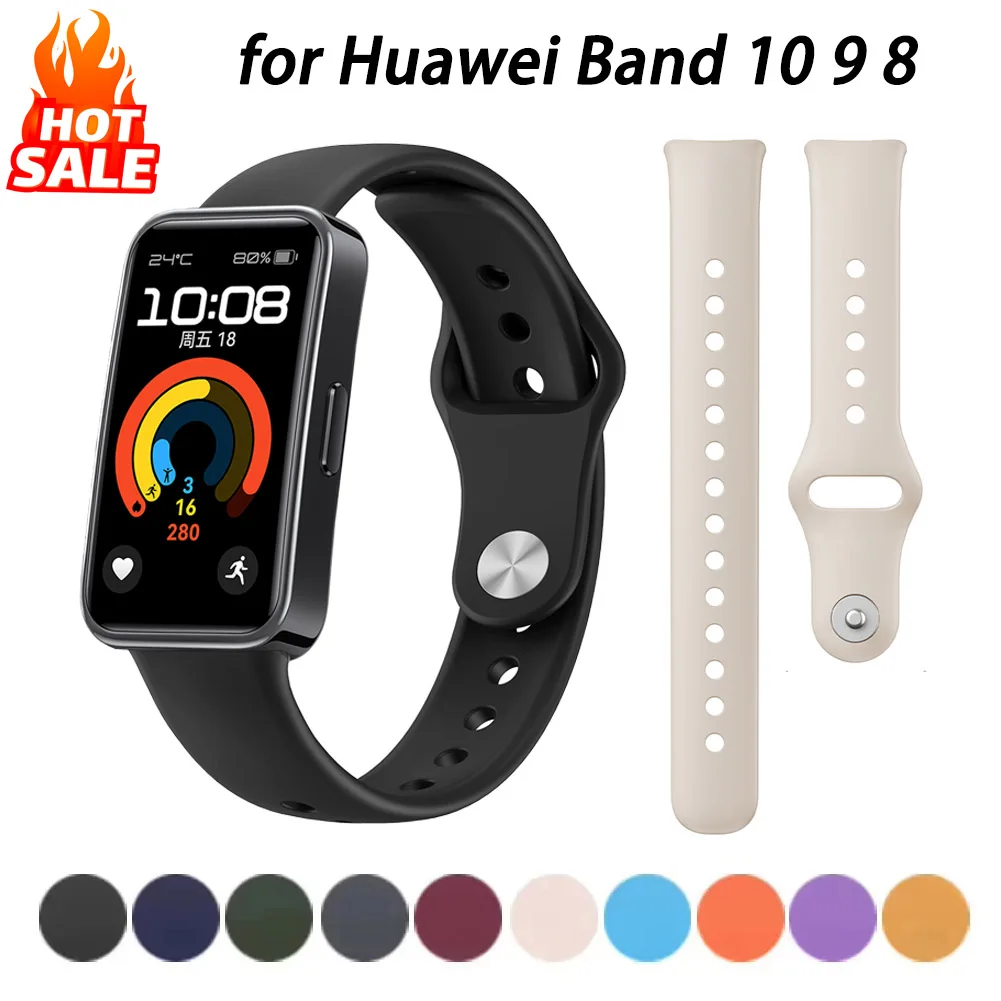 Silicone Strap For Huawei Band 10 9 8 Replacement Wristband Sport Bracelet Correa Huawei Smart Band 10 9 8 NFC Strap Accessories