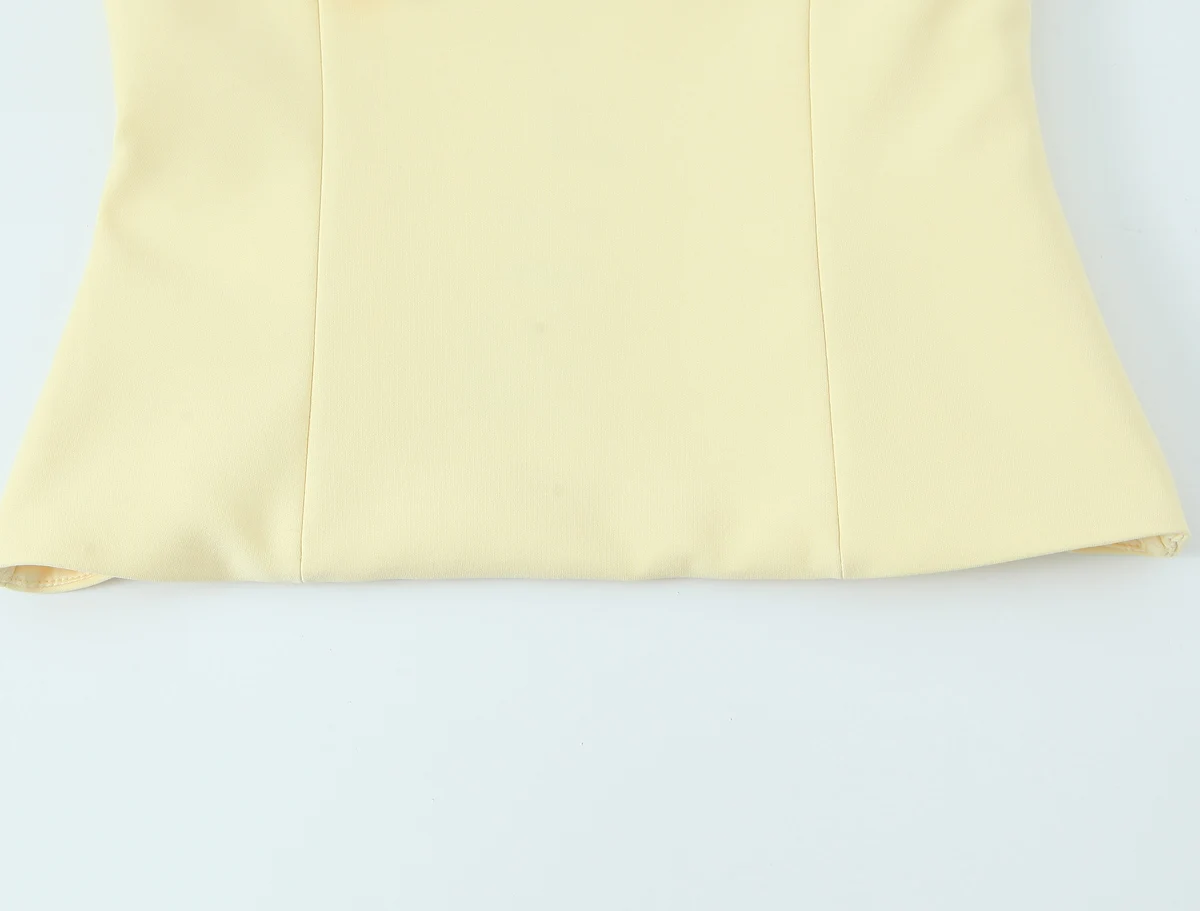 KONDALA Sexy Chic Yellow Bow Tops Women Zipper Tie Up Slim Short Cami Tops Women Fashion 2025 Summer Elegant Y2K Girl Blouses