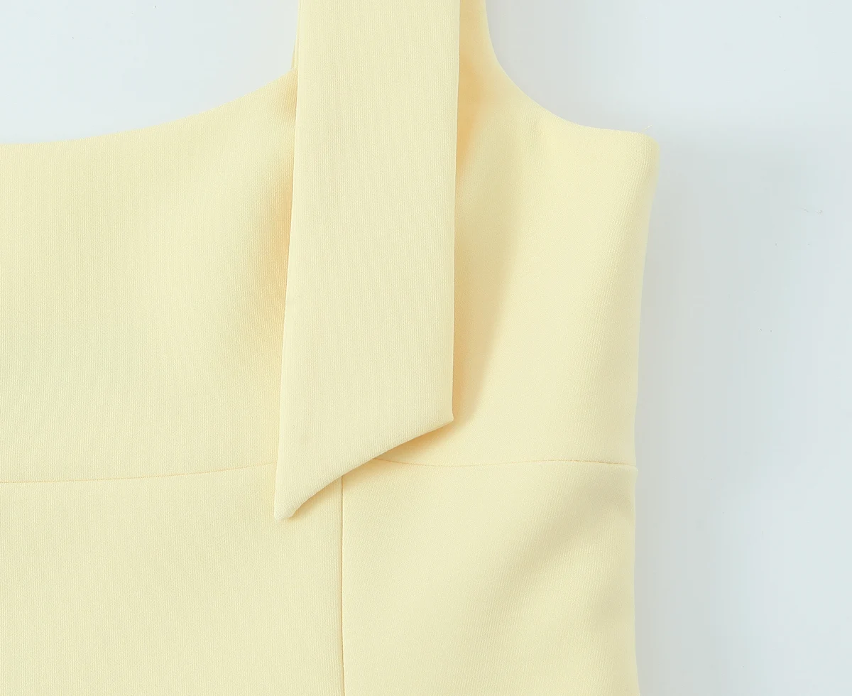 KONDALA Sexy Chic Yellow Bow Tops Women Zipper Tie Up Slim Short Cami Tops Women Fashion 2025 Summer Elegant Y2K Girl Blouses