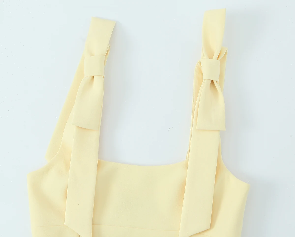 KONDALA Sexy Chic Yellow Bow Tops Women Zipper Tie Up Slim Short Cami Tops Women Fashion 2025 Summer Elegant Y2K Girl Blouses