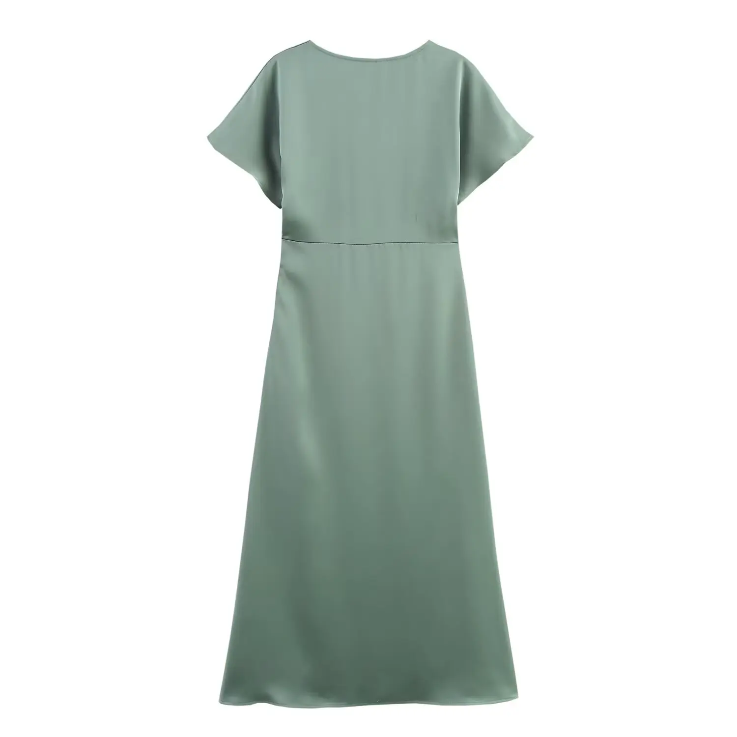 HH Women Elegant Solid Satin Dress Sexy V Neck Short Sleeve Midi Dress 2025 New Fashion Summer Lady Holidays Party Dress
