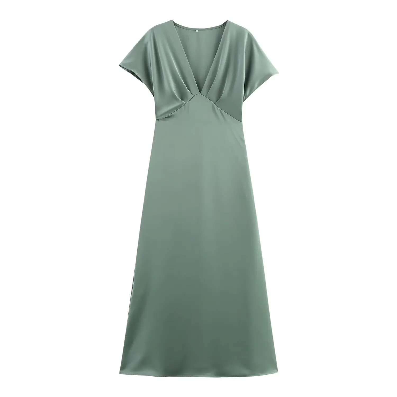 HH Women Elegant Solid Satin Dress Sexy V Neck Short Sleeve Midi Dress 2025 New Fashion Summer Lady Holidays Party Dress