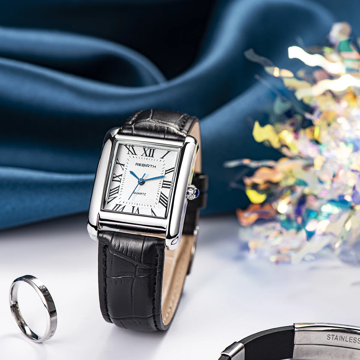 Rebirth 002 Elegant Mini Light Design Rectangle Dial Water Resistant Quartz Movement Business Women Analog Wrist Watch Gift
