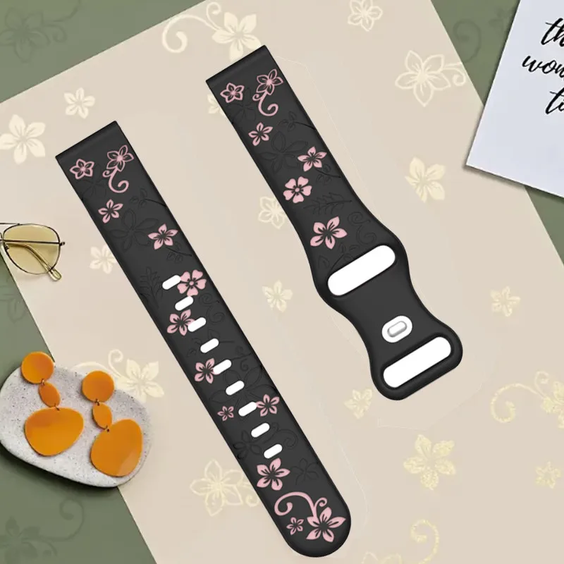 Two-color Flower Design Floral Engraved Silicone Strap 18/20/22mm, For Amazfit GTR, Huawei,Garmin Samsung Galaxy Watch 7 6 5 4