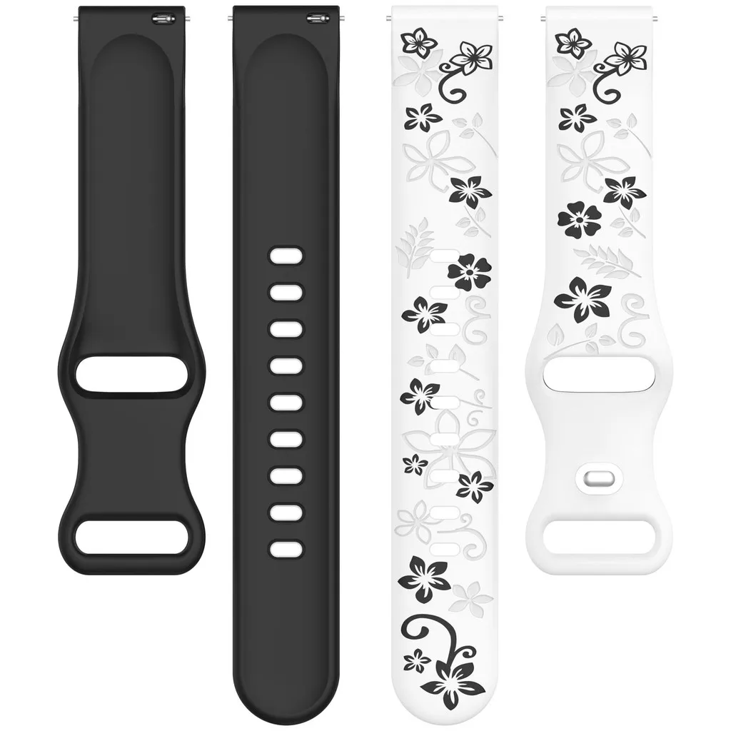 Two-color Flower Design Floral Engraved Silicone Strap 18/20/22mm, For Amazfit GTR, Huawei,Garmin Samsung Galaxy Watch 7 6 5 4