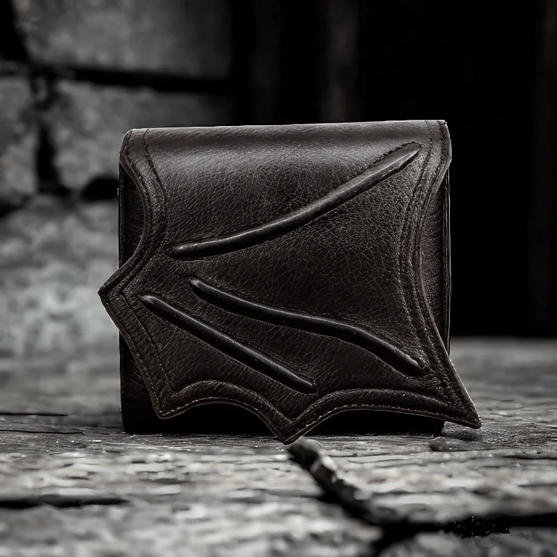 Vegan Black faux leather bat wing wallet Money Card Holders with 3 card slots，Gothic man Handbags Clutch