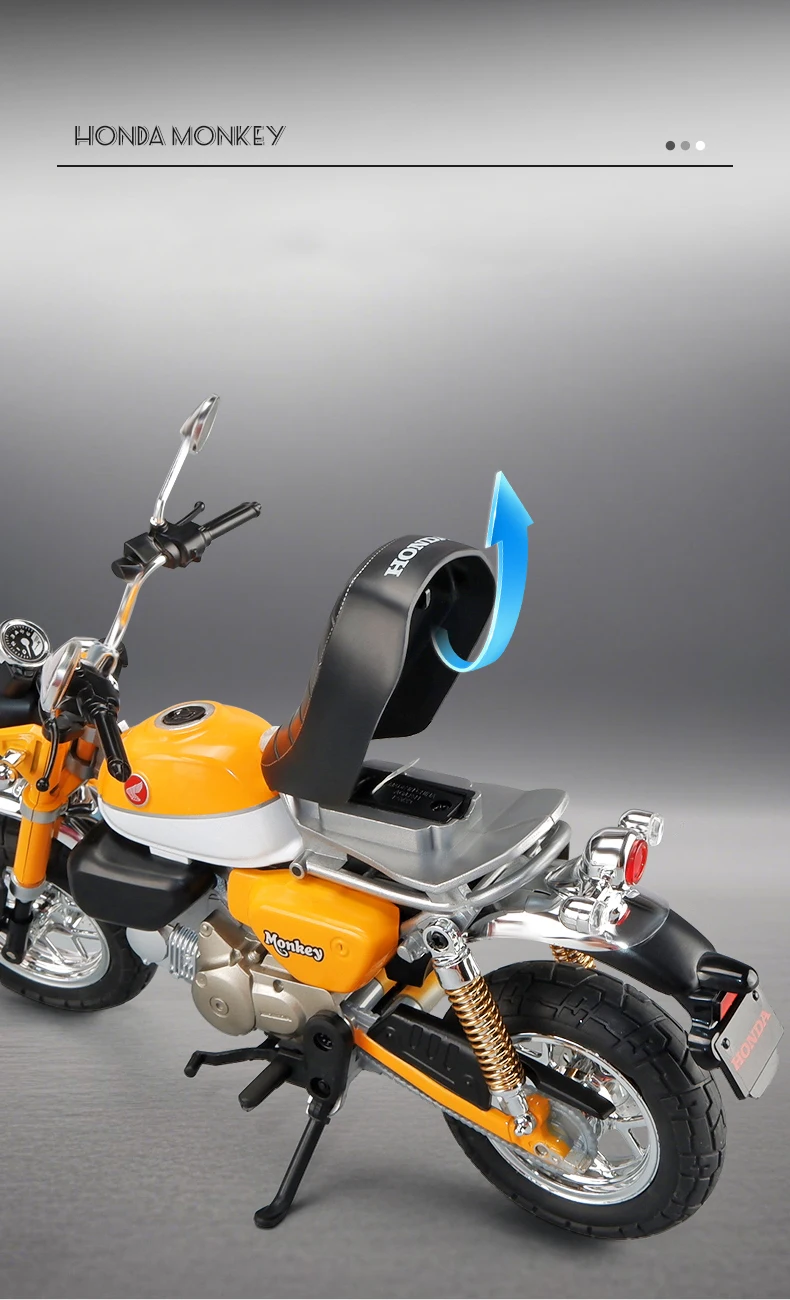 1:9 Honda Monkey 125 MINI Alloy Die Cast Motorcycle Model Toy Vehicle Collection Sound and Light Off Road Autocycle Toys Car
