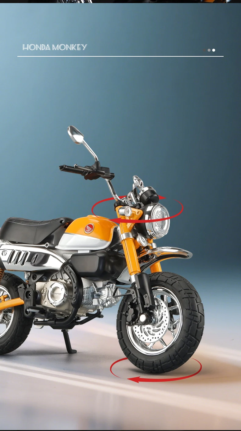 1:9 Honda Monkey 125 MINI Alloy Die Cast Motorcycle Model Toy Vehicle Collection Sound and Light Off Road Autocycle Toys Car