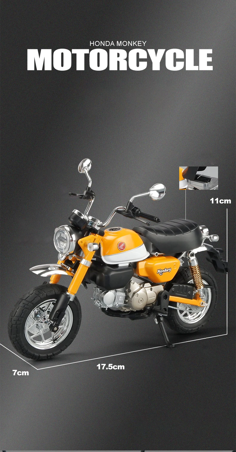 1:9 Honda Monkey 125 MINI Alloy Die Cast Motorcycle Model Toy Vehicle Collection Sound and Light Off Road Autocycle Toys Car