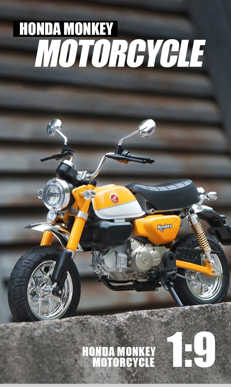 1:9 Honda Monkey 125 MINI Alloy Die Cast Motorcycle Model Toy Vehicle Collection Sound and Light Off Road Autocycle Toys Car