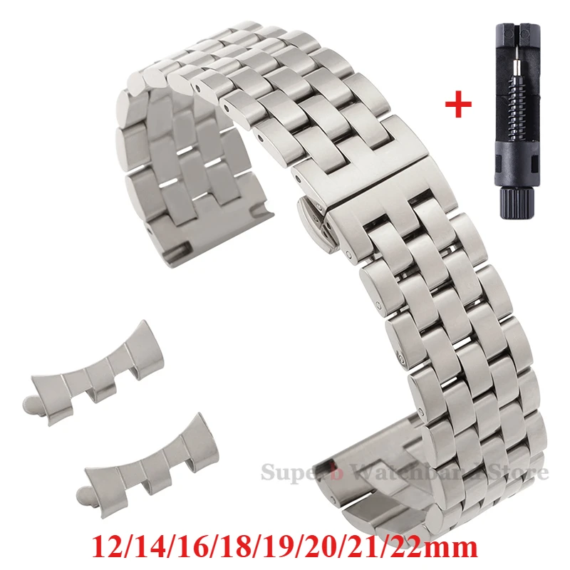 12/14/16/18/19/20/21/22mm Stainless Steel Strap for Tissot Curved End Wristband for Seiko Universal Bracelet Butterfly Buckle