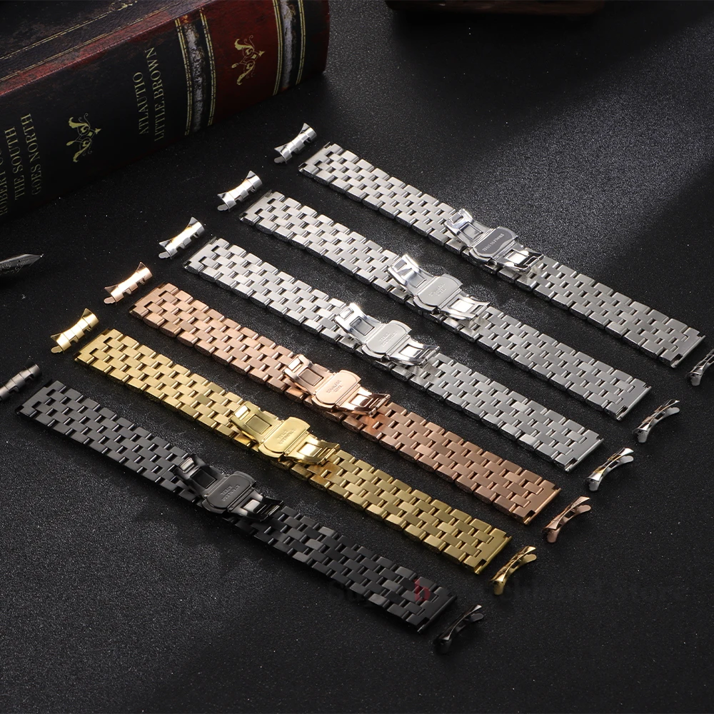 12/14/16/18/19/20/21/22mm Stainless Steel Strap for Tissot Curved End Wristband for Seiko Universal Bracelet Butterfly Buckle